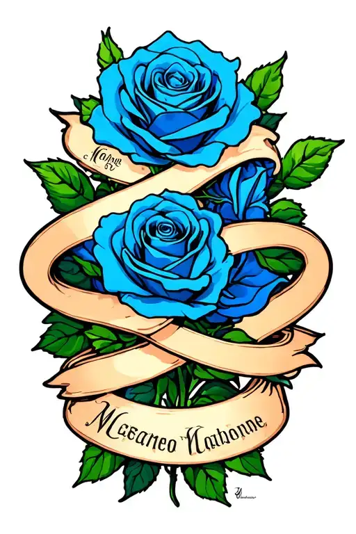 Blue Roses Intertwined With Names Intertwined