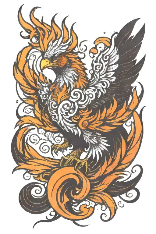 Phoenix Bird With Flaming Plumage With Orange Colors