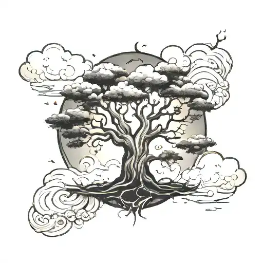 Blackout Tree With Cloud Backgound Background