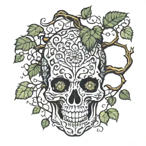 Mandela Pattern Skull Of The Dead Tree With Creeping Vines
