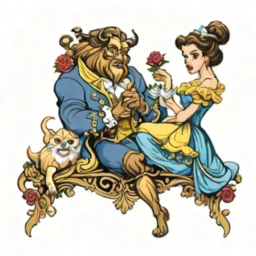 Full Leg Sleeve Disney Beauty And The Beast Characters Full Color
