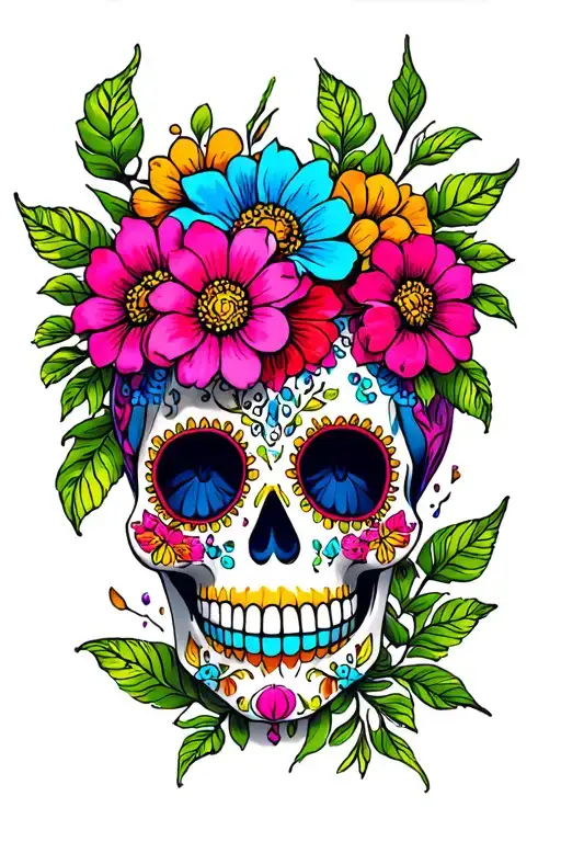 Sugar Skull With Flowers