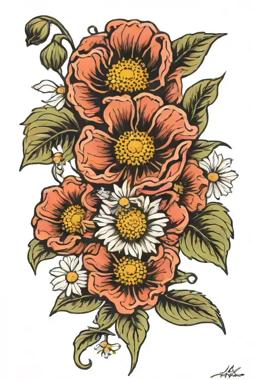 Poppy'flower And Daisy Flower