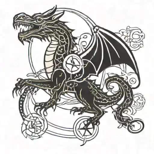 Tarot Symbols Surrounding A Simple Outline Of A Dragon