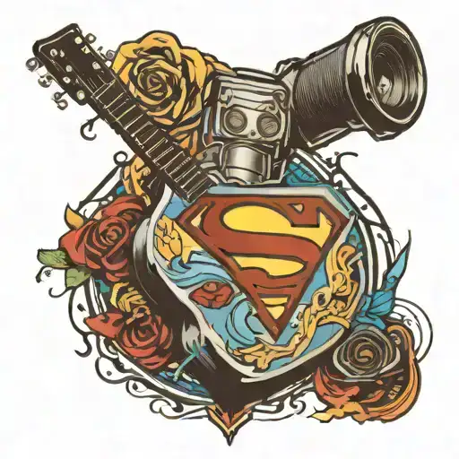 Superman Logo With A Guitar And Camera
