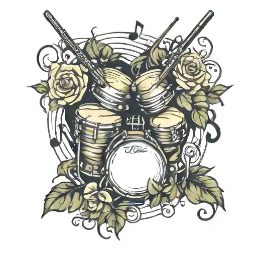 Drum And Roses And Music Notes Swirling