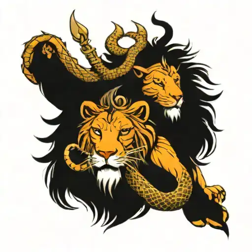 Lord Shiva Half With Trishul Merging And A Lion Eagle And Snake