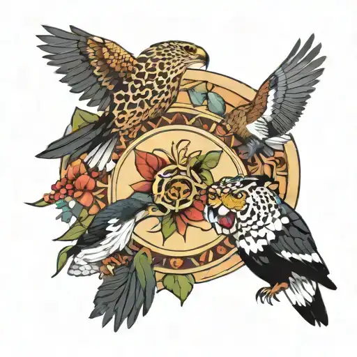 Snake And Jaguar And Hummingbird And Eagle In A Circle