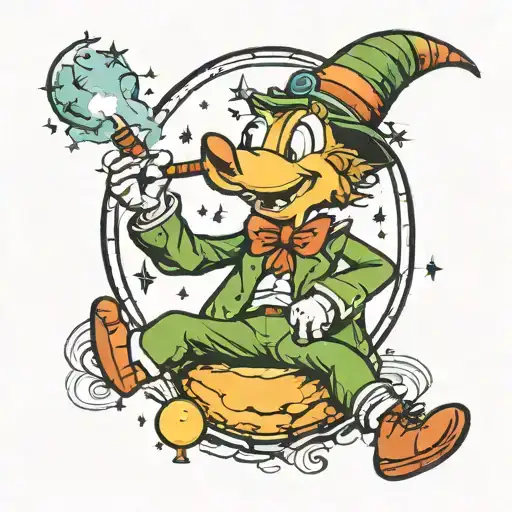 Jiminy Cricket Smoking A Cigarette On The Moon And Stars