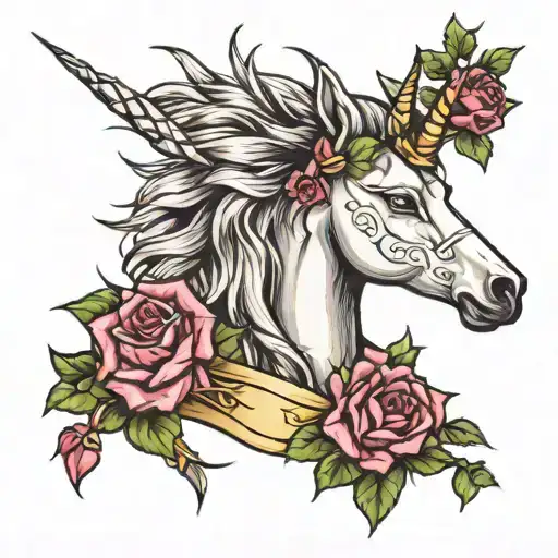 Unicorn With Crown Of Thorns And Roses