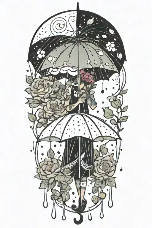 Raining With An Umbrella Made Of Flowers