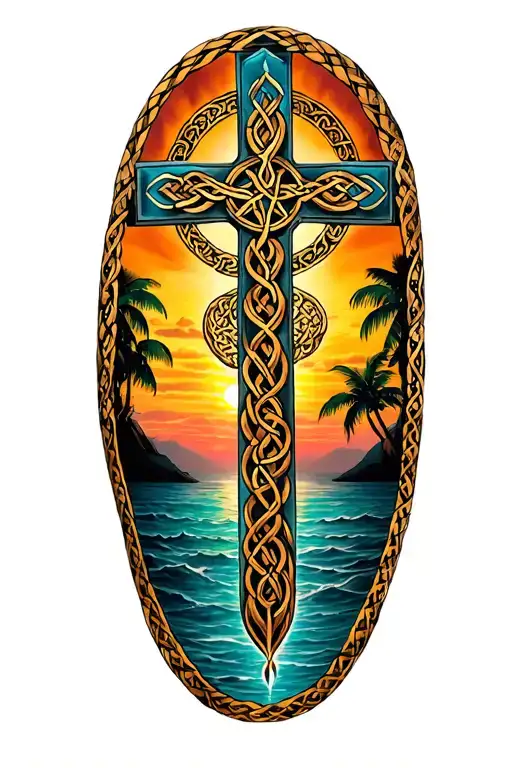 Celtic Cross Tree Of Life Beach Sunset