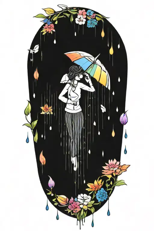 Raining With A Umbrella Made Of Flowers Made Of Rainbow Colors With A White Background