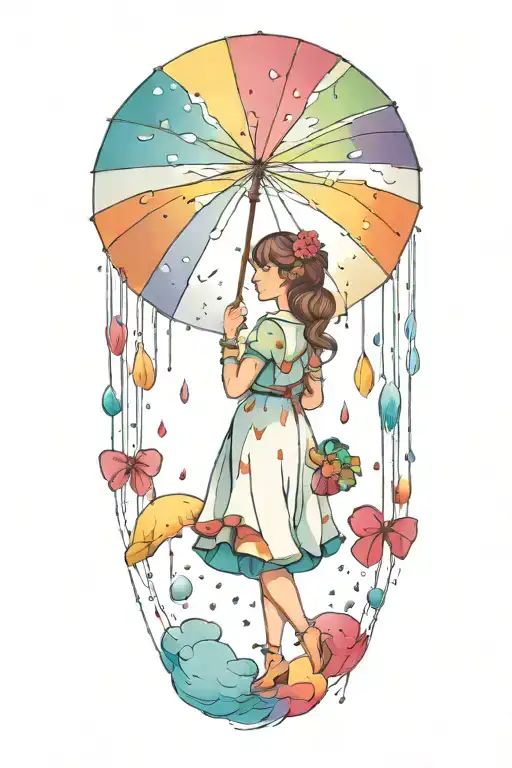 Raining With A Umbrella Made Of Rainbow Colors With A White Background
