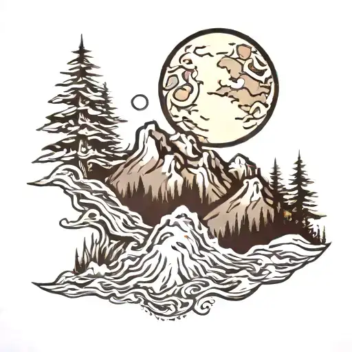 Mountains Forrest Moon Fused With The Sun