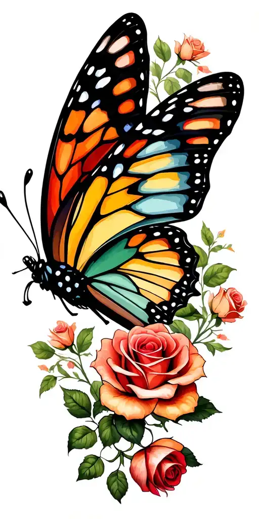 Butterfly And Roses Growing