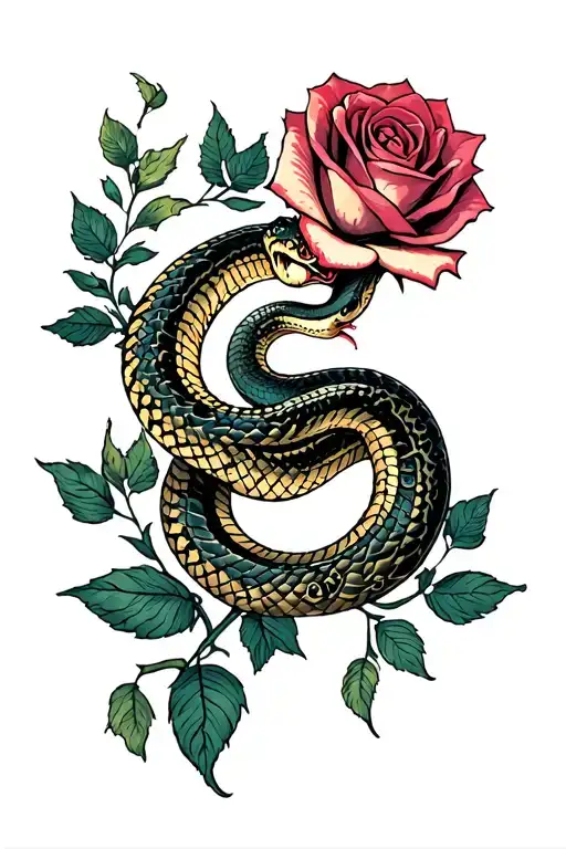 Snake And Rose Intertwined
