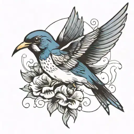 Swallow Bird With Flower