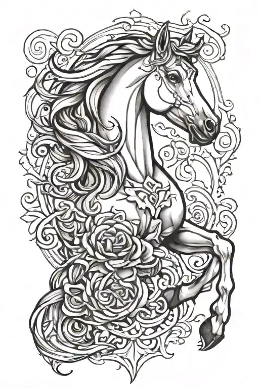Make A Black And White Greyscale Horse Tattoo Sleeve Design With Neo Traditional Style