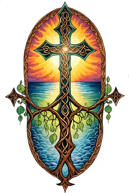 Celtic Cross Tree Of Life Family Tree Sun Rising