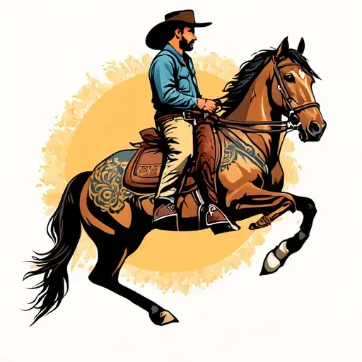 Side Profile Of A Cowboy Riding A Horse