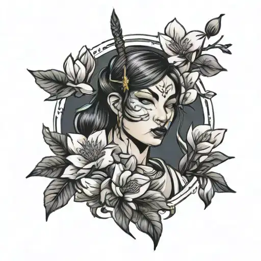 Female Warrior With Magnolias Blooming