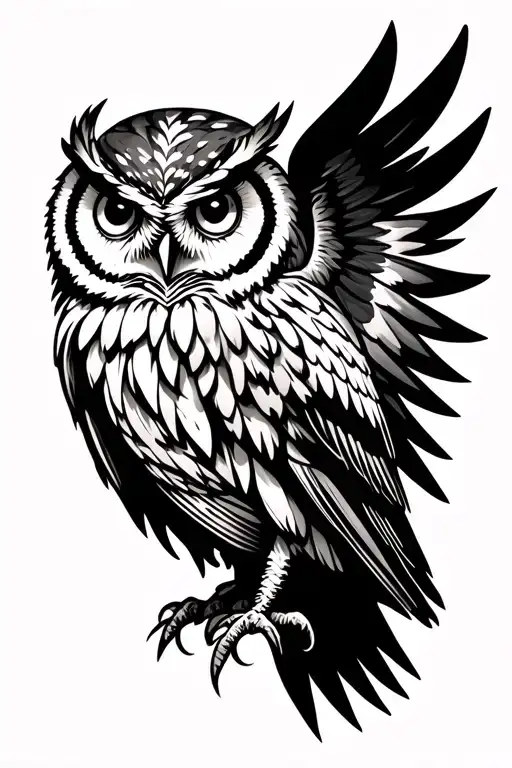 Owl With Bold Lines And Open Wings Symetric