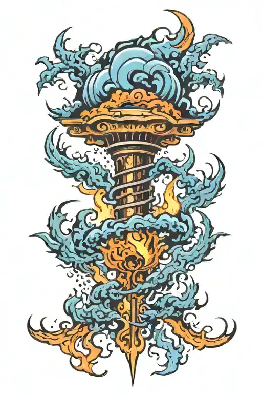 Flames Tornado With Blue Lightning Arcs