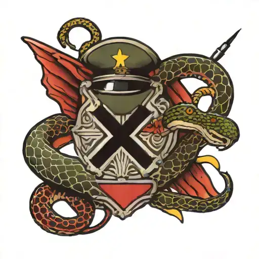 Military Medic Symbol With A Snake And A Gun