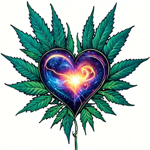 Galaxy Weed Leaves Intertwined Hearts