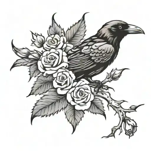 Crow With Roses With Thorns