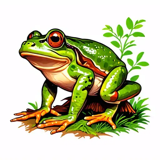 Frog Sitting Upright On A Mushroom Forrest