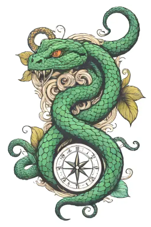 A Half Sleeve With A Snake And A Gemini Sign
