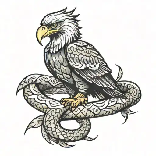 Mexican Eagle Biting Snake Wrapped