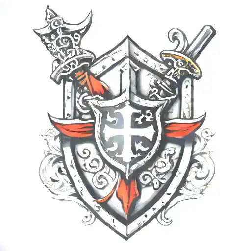 Realism Knight Helmet Banner Like Shield Templar Cross