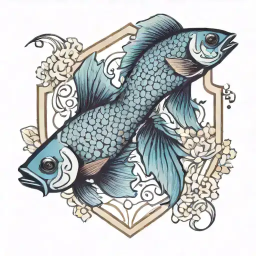 Two Betta Fish Swimming Around A Shield Adorned With Intricate