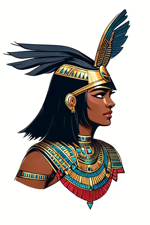 Egyptian With Brown Skin And Black Straight Hair And Bangs And Traditional Helmet