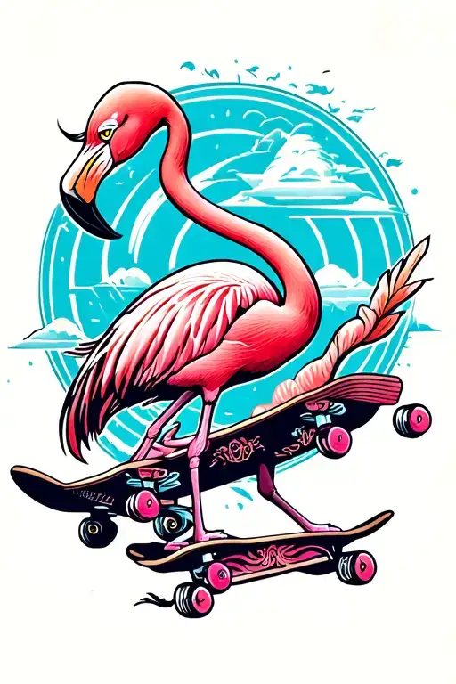 Flamingo Riding A Skateboard