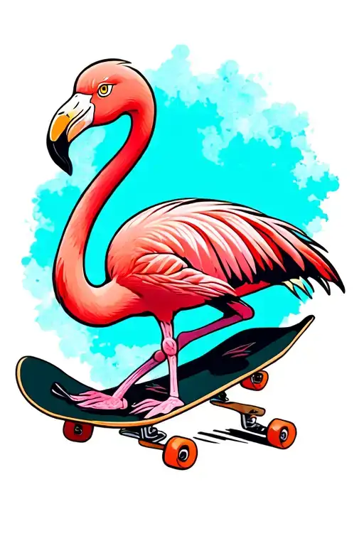 Flamingo Riding A Skateboard