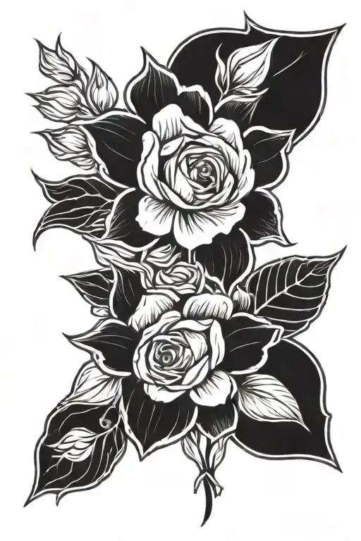 Black And White Flowers With Pops Of Color Tattoo Design