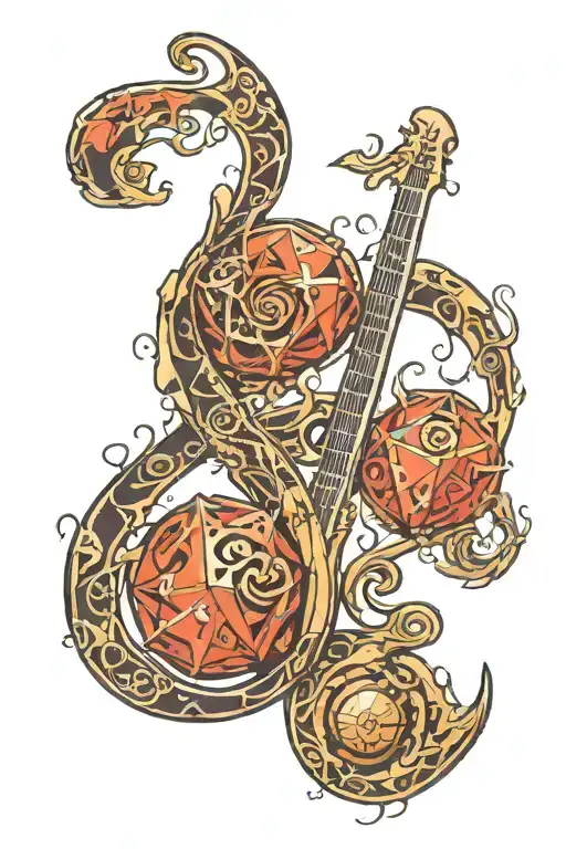 Old Traditional Dungeons & Dragons Forming Musical Notes Psychedelic Style