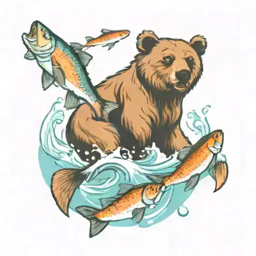 Bear Playing With Salmon Underwater