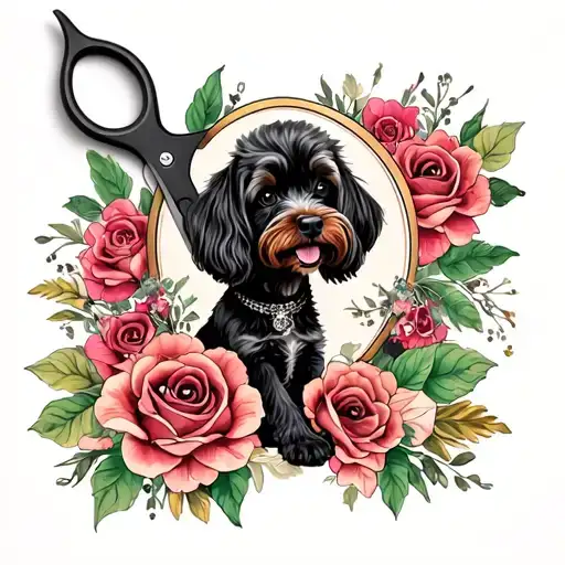 Grooming Scissors With Black Poodle Dog Adorned