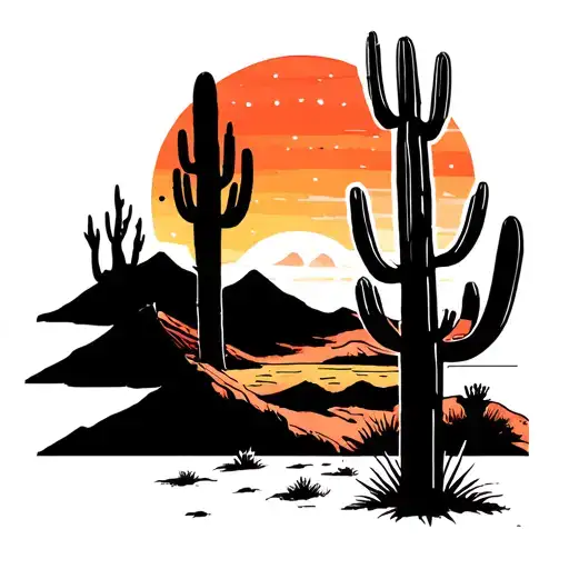 Desert Sun And Cactus