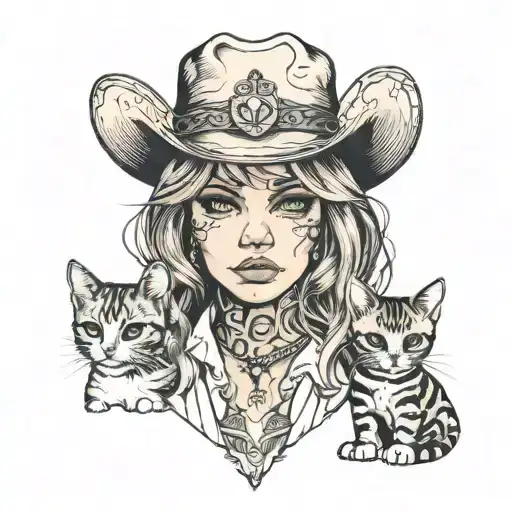 Cute Face Cat Sitting Alone Girl Looking Forward Facing Cowboy Skull