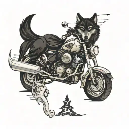 Harley Davidson Motorcycle And Wolf Oldschool