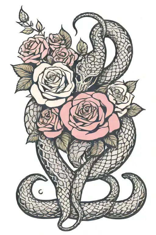 Snake Wrapped With Rose Bran Half Heart With Flowers