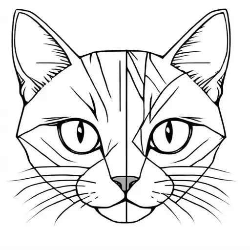 Tattoo Designed Half Real Cat Face And Half Geometric Cat Face
