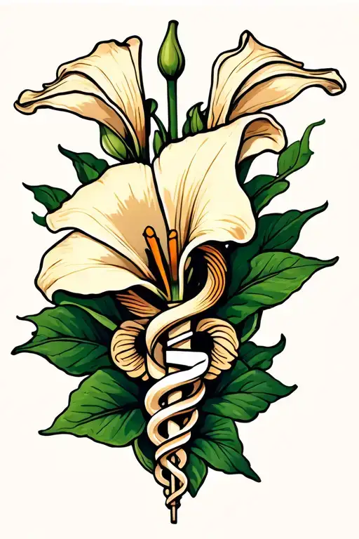 Calla Lily Flower With Caduceus Intertwined