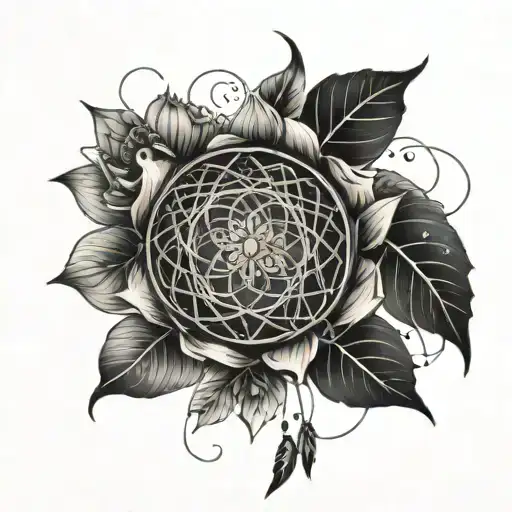 Lotus Flower And Dream Catcher Entangled In A Beautiful